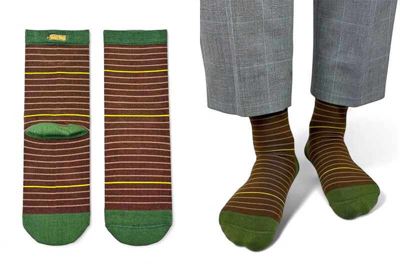 細條紋Stripe-咖綠 薄襪